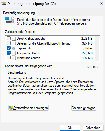 Datenträgerbereinigung für C: