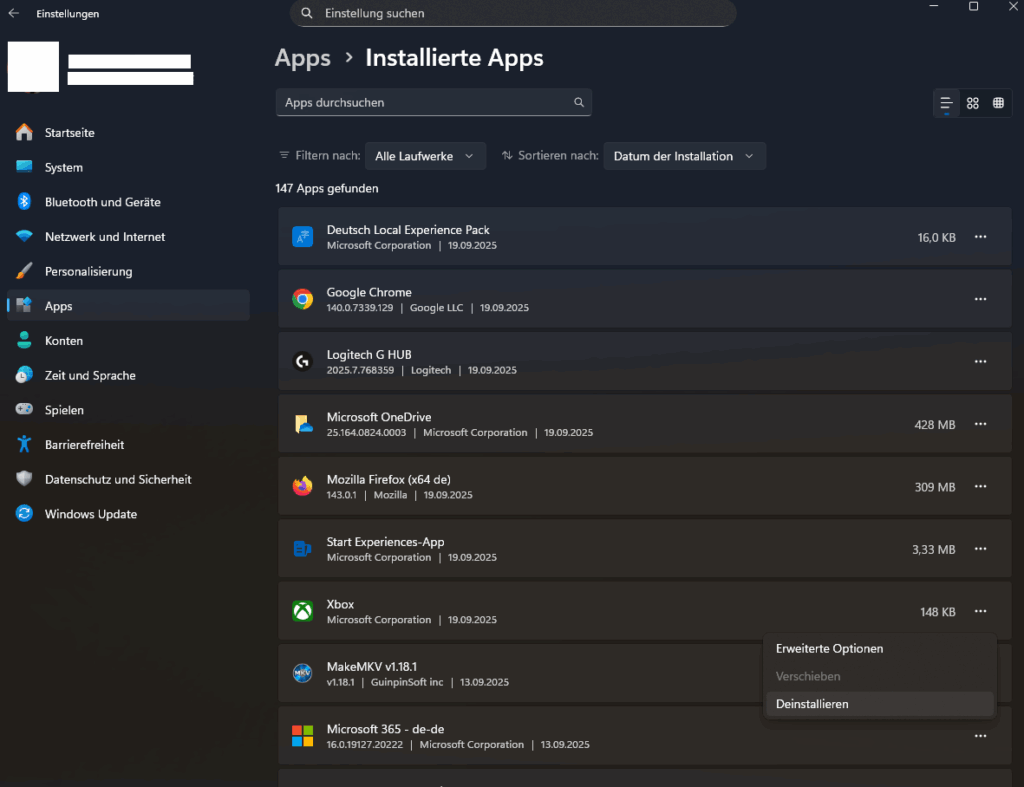 Installierte Apps